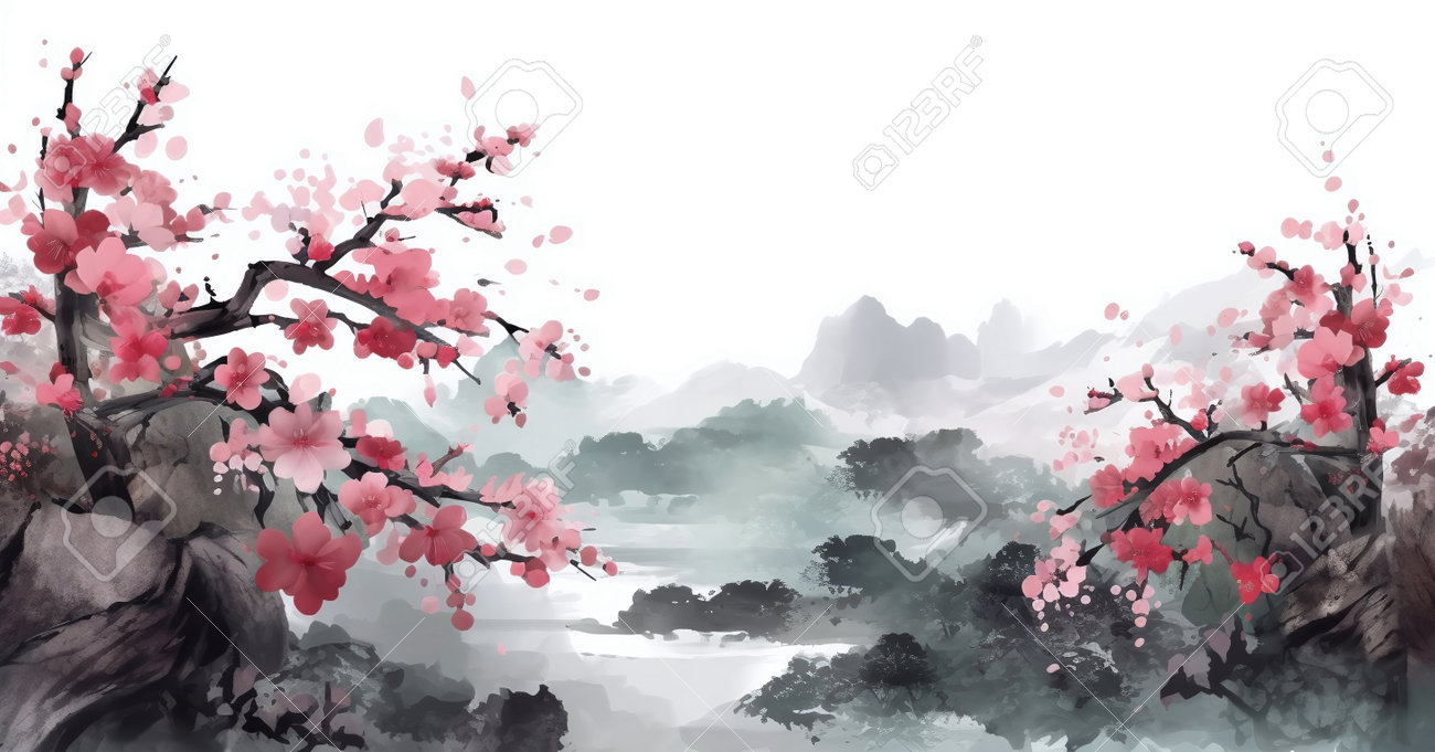 871＊桜日和2 水彩画 原画 桜の風景 （鎌倉朝日新聞社｜4月号）